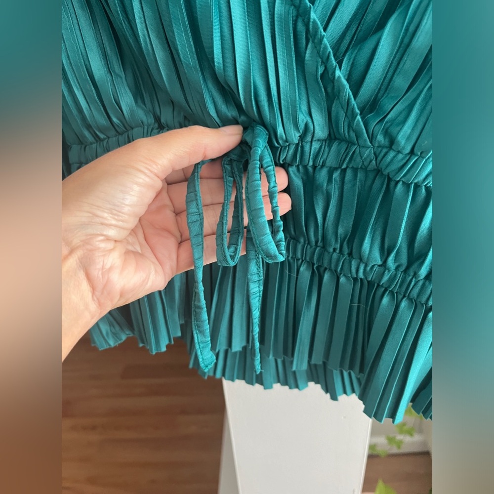 Japna Teal Pleated Wrap Blouse - Picture 4 of 5